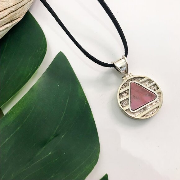 Pink Rhodonite Sterling Silver Pendant Necklace - Picture 1 of 7
